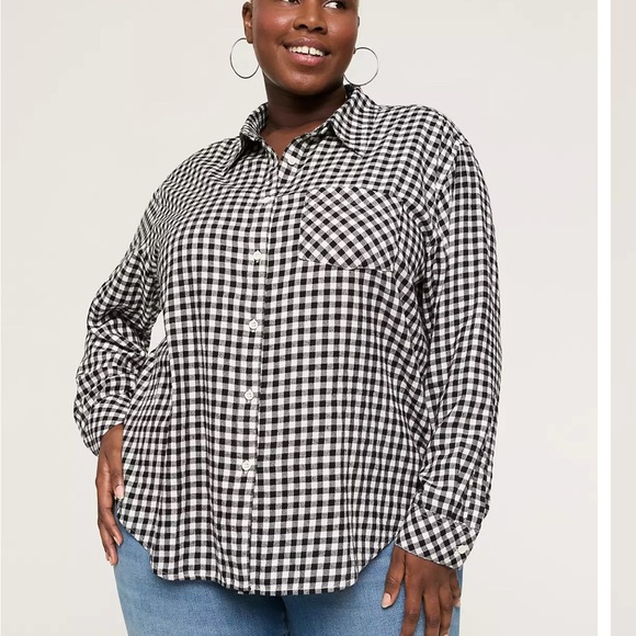 Lane Bryant Black and White Checkered Button-Up Shirt - Picture 1 of 6